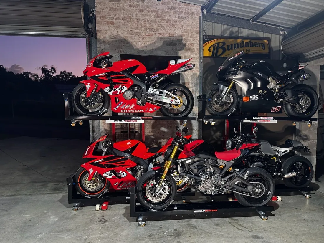 Moto Stacker in a private garage